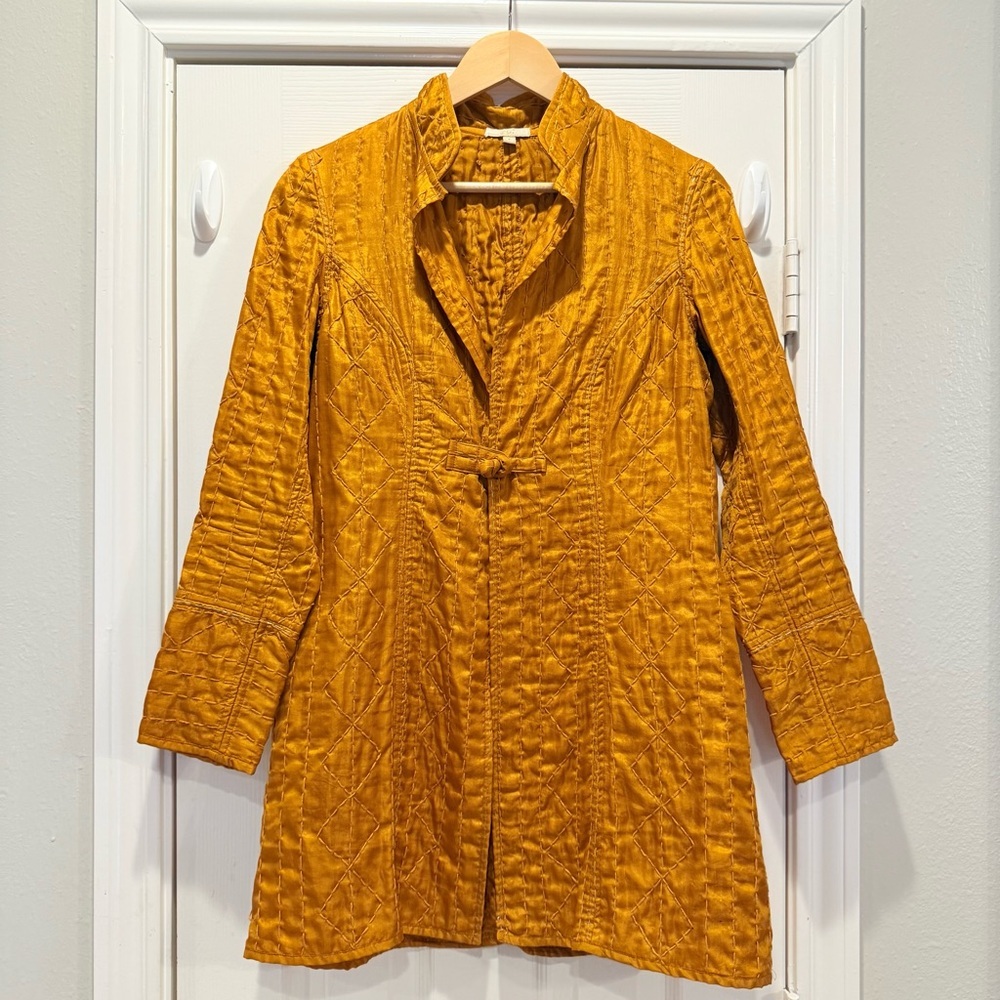 Joshi Quilted Jacket Lightweight Yellow Victorian Asian Mandarin Collar Sz S